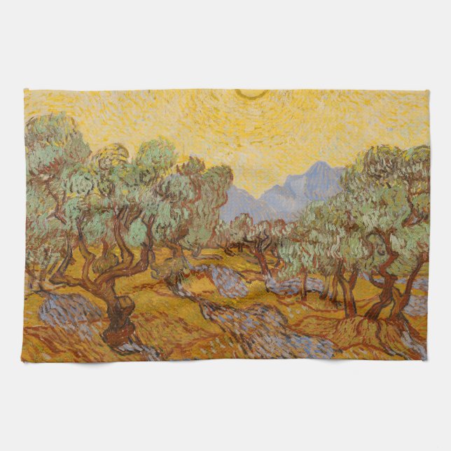 Van Gogh Olive Träd Gult Sol Himlar Kökshandduk (Horisontell)