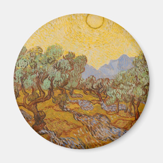 Van Gogh Olive Träd Gult Sol Himlar Magnet (Framsidan)