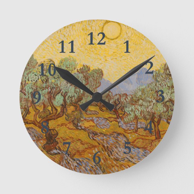 Van Gogh Olive Träd Gult Sol Himlar Rund Klocka (Framsida)