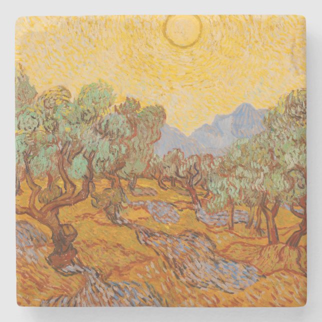 Van Gogh Olive Träd Gult Sol Himlar Stenunderlägg (Framsidan)