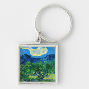 Van Gogh Olive Träd i ett bergslandskap Fyrkantig Silverfärgad Nyckelring