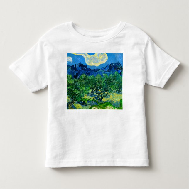 Van Gogh Olive Träd i ett bergslandskap T Shirt (Framsida)