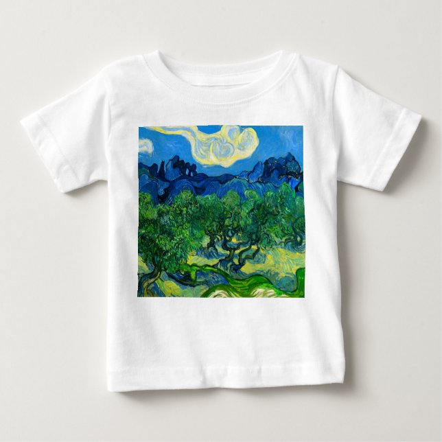 Van Gogh Olive Träd i ett bergslandskap T Shirt (Framsida)