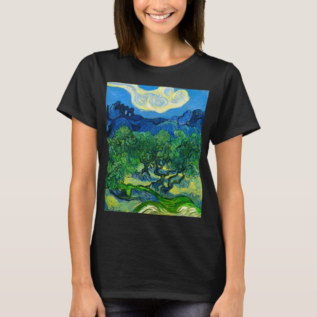 Van Gogh Olive Träd i ett bergslandskap T Shirt (Framsida)