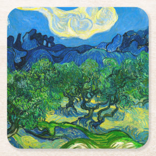 Van Gogh Olive Träd i ett bergslandskap Underlägg Papper Kvadrat