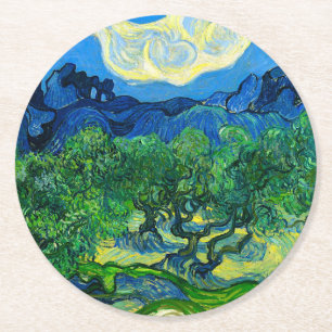 Van Gogh Olive Träd i ett bergslandskap Underlägg Papper Rund