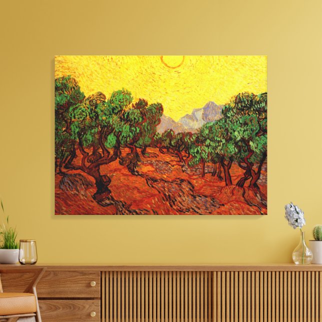 Van Gogh Olive Träd med Gult Himlar och Sol Canvastryck (Insitu (Vardagsrum))