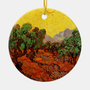 Van Gogh Olive Träd med Gult Himlar och Sol Julgransprydnad Keramik