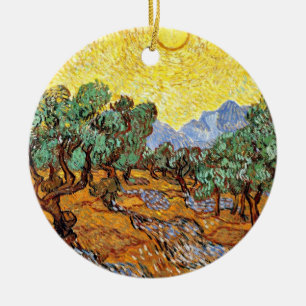 Van Gogh: Olive Träd med Gult Himlar och Sol Julgransprydnad Keramik