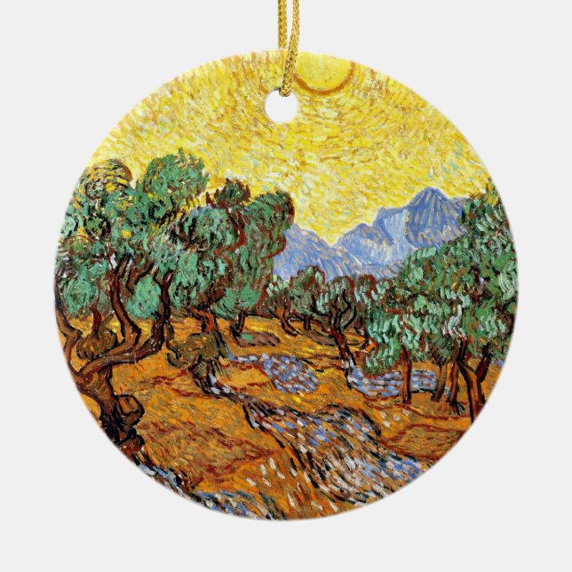 Van Gogh: Olive Träd med Gult Himlar och Sol Julgransprydnad Keramik (Framsidan)