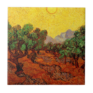 Van Gogh Olive Träd med Gult Himlar och Sol Kakelplatta