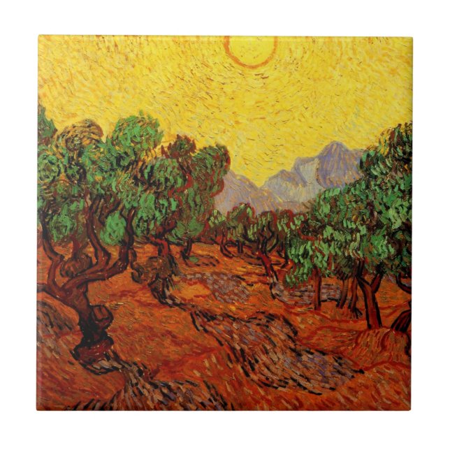Van Gogh Olive Träd med Gult Himlar och Sol Kakelplatta (Framsidan)