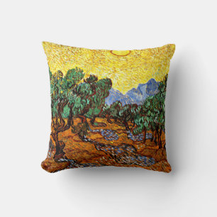 Van Gogh - Olive Träd med Gult Himlar och Sol... Kudde