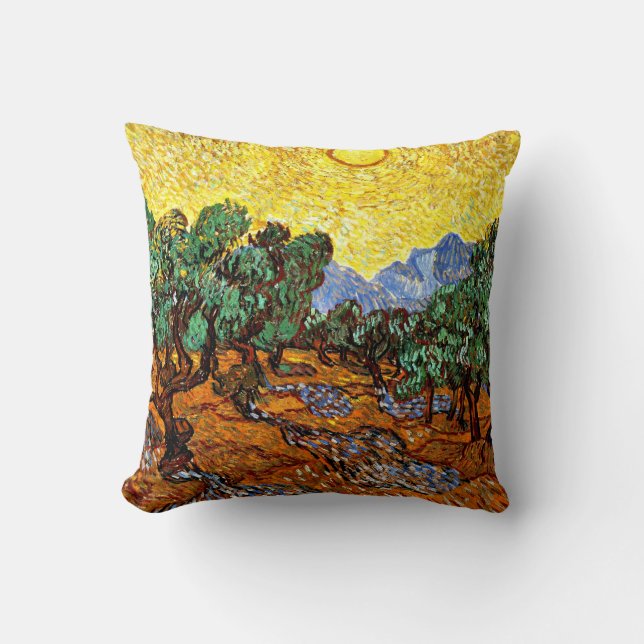Van Gogh - Olive Träd med Gult Himlar och Sol... Kudde (Framsida)