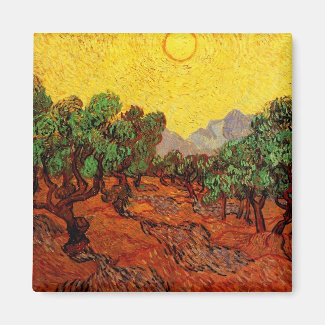 Van Gogh Olive Träd med Gult Himlar och Sol Magnet (Framsidan)