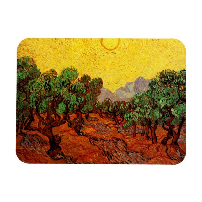 Van Gogh Olive Träd med Gult Himlar och Sol Magnet (Horisontell)