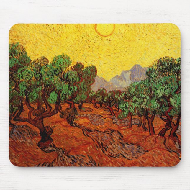 Van Gogh Olive Träd med Gult Himlar och Sol Musmatta (Framsidan)