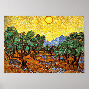 Van Gogh - Olive Träd med Gult Himlar och Sol Poster