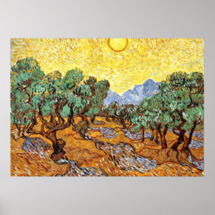 Van Gogh: Olive Träd med Gult Himlar och Sol Poster