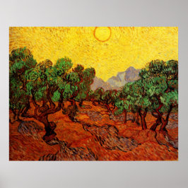 Van Gogh Olive Träd med Gult Himlar och Sol Poster