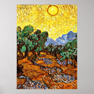 Van Gogh - Olive Träd med Gult Himlar och Sol Poster