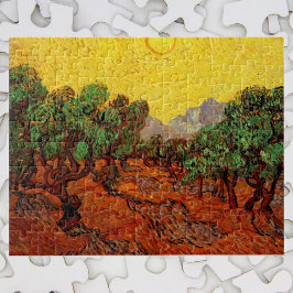 Van Gogh Olive Träd med Gult Himlar och Sol Pussel