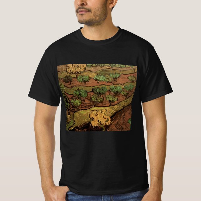 Van Gogh Olive Träd mot en Slope i Backe T Shirt (Framsida)