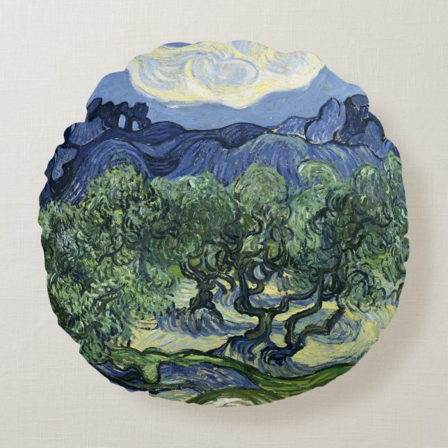 Van Gogh Olivträd - Blue Mountain Art Rund Kudde (Framsidan)