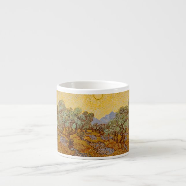 Van Gogh Olivträd Gul Sol Himmel Espressomugg (Framsidan)
