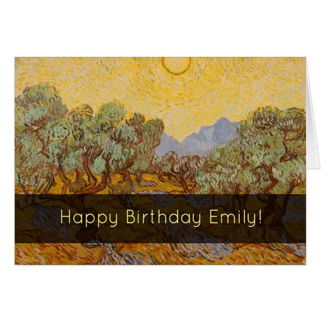 Van Gogh Olivträd Gul Sol Himmel Hälsningskort (Framsidan Horizontal)