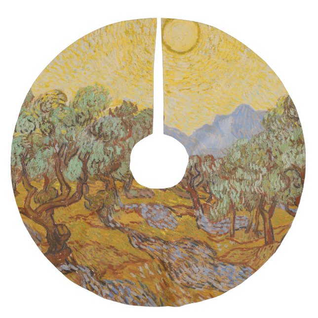 Van Gogh Olivträd Gul Sol Himmel Julgransmatta Borstad Polyester (Framsidan)