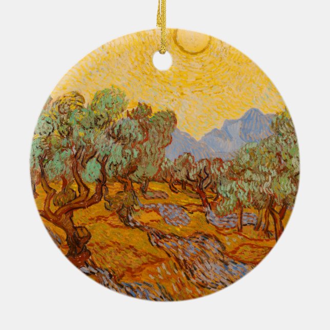 Van Gogh Olivträd Gul Sol Himmel Julgransprydnad Keramik (Baksidan)