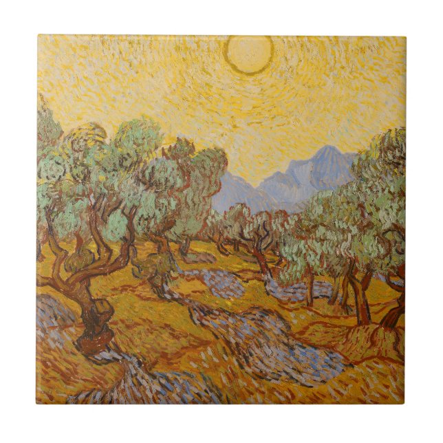 Van Gogh Olivträd Gul Sol Himmel Kakelplatta (Framsidan)
