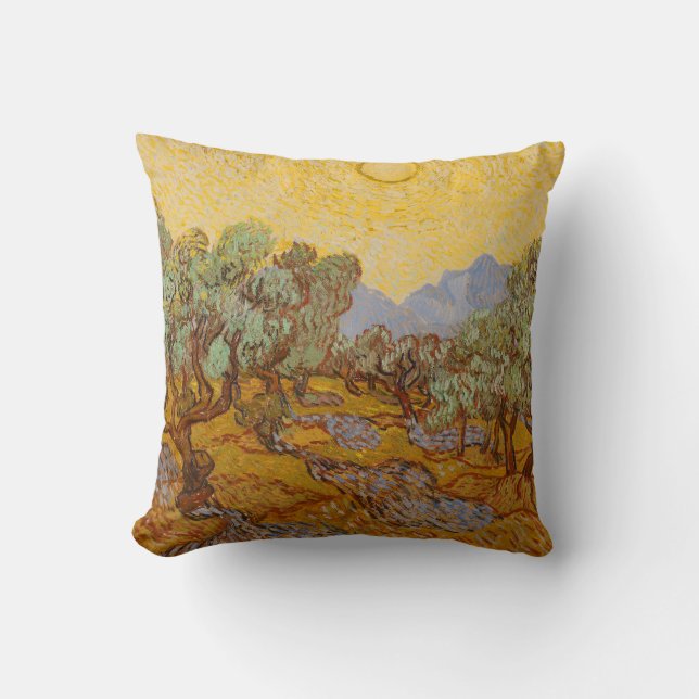 Van Gogh Olivträd Gul Sol Himmel Kudde (Framsida)
