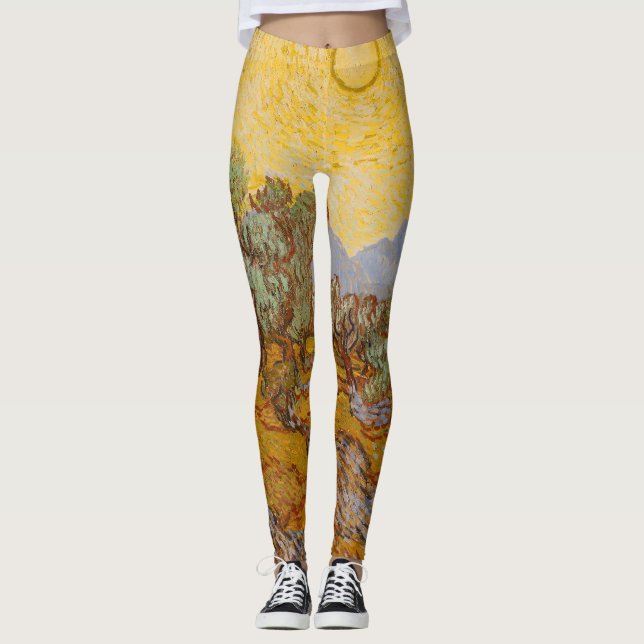 Van Gogh Olivträd Gul Sol Himmel Leggings (Framsida)