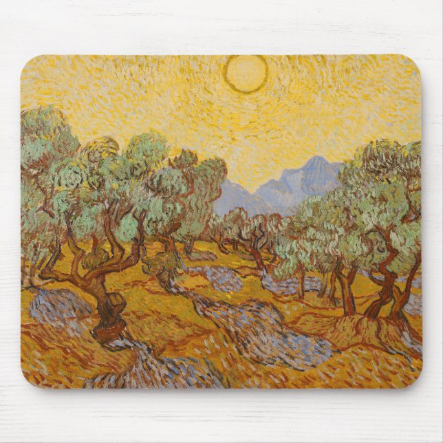Van Gogh Olivträd Gul Sol Himmel Musmatta (Framsidan)