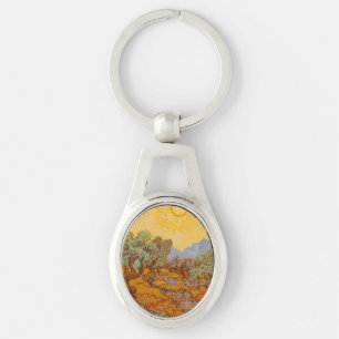 Van Gogh Olivträd Gul Sol Himmel Ovalt Silverfärgad Nyckelring