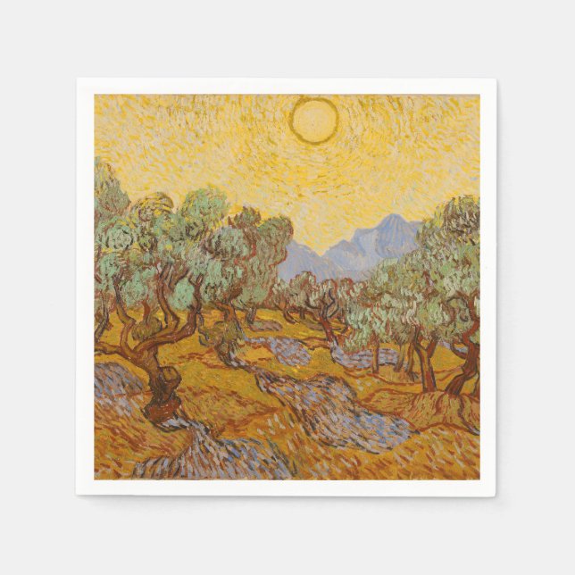 Van Gogh Olivträd Gul Sol Himmel Pappersservett (Framsidan)