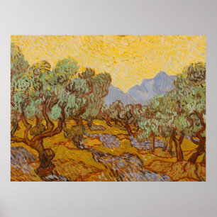 Van Gogh Olivträd Gul Sol Himmel Poster