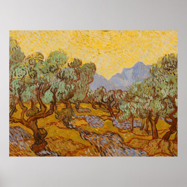 Van Gogh Olivträd Gul Sol Himmel Poster (Framsidan)