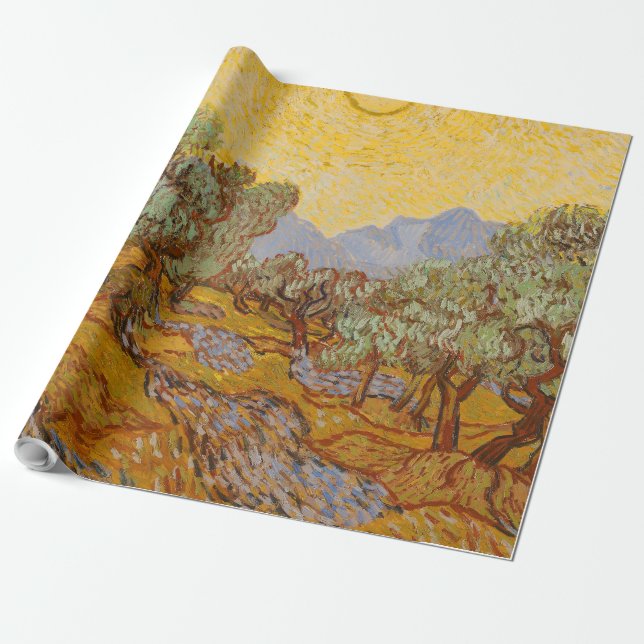 Van Gogh Olivträd Gul Sol Himmel Presentpapper (Utrullad)