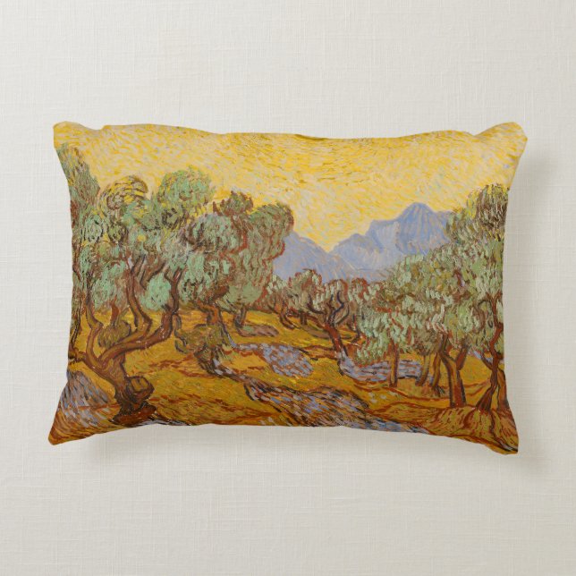 Van Gogh Olivträd Gul Sol Himmel Prydnadskudde (Baksidan)