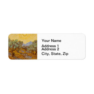 Van Gogh Olivträd Gul Sol Himmel Returadress Etikett