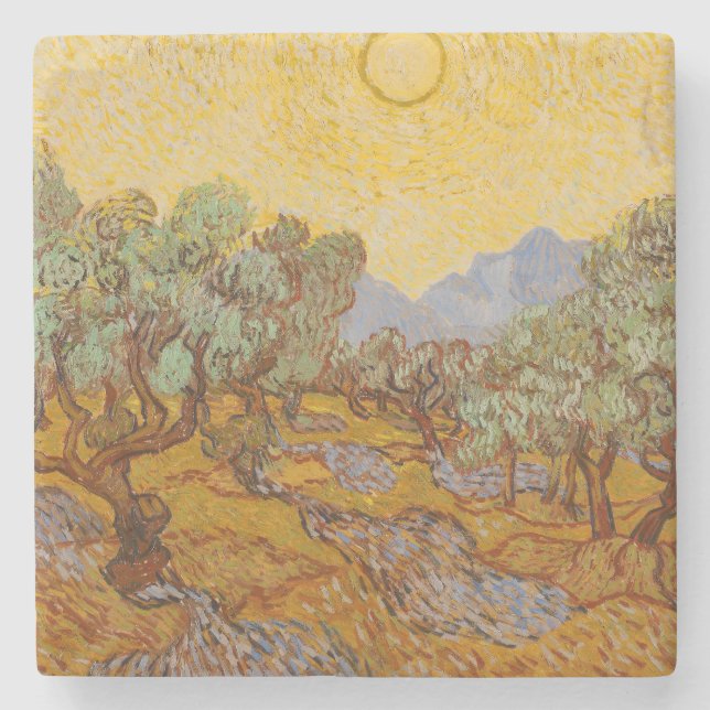 Van Gogh Olivträd Gul Sol Himmel Stenunderlägg (Framsidan)