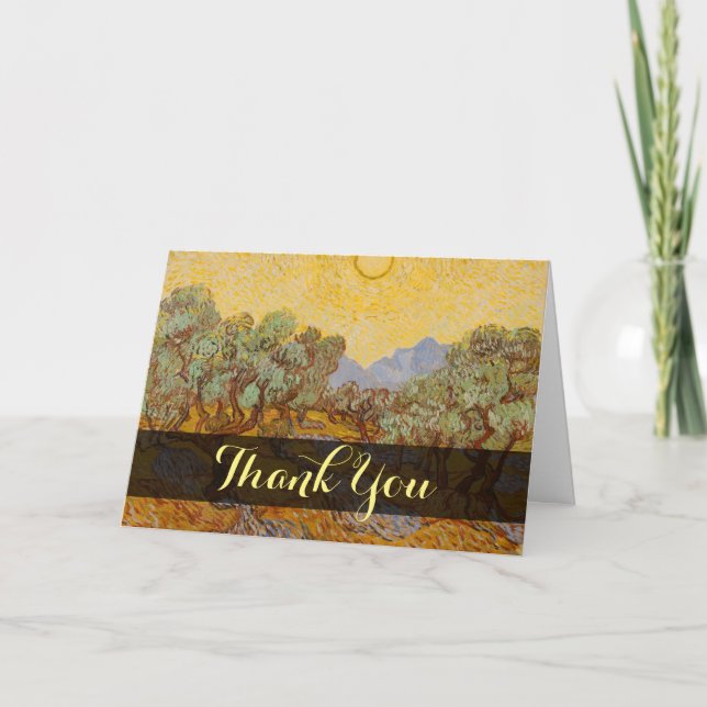 Van Gogh Olivträd Gul Sol Himmel Tack Kort (Framsida)