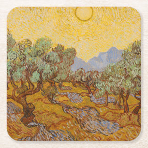 Van Gogh Olivträd Gul Sol Himmel Underlägg Papper Kvadrat