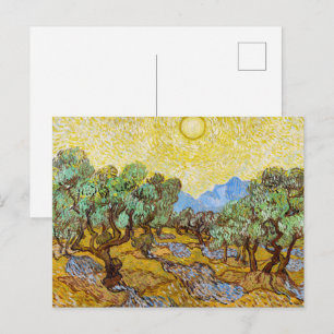 Van Gogh Olivträd - Guldgul sol och himmel Konst Vykort