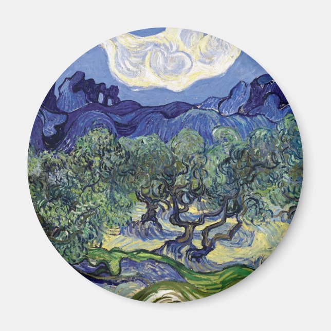 Van Gogh - Olivträd i ett bergigt landskap Magnet (Framsidan)