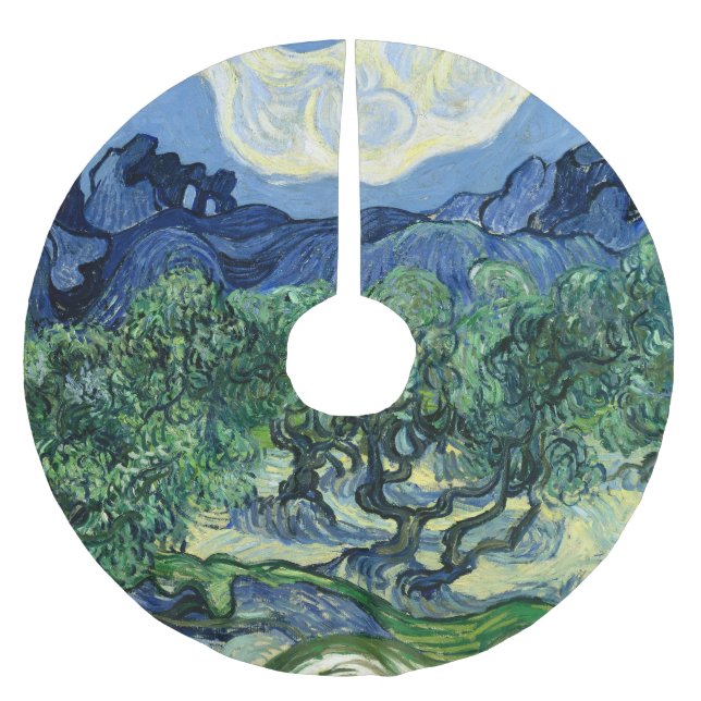 Van Gogh Olivträd Landskapsmålning Julgransmatta Borstad Polyester (Framsidan)
