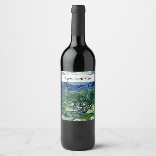 Van Gogh Olivträd Landskapsmålning Vinflaska Etikett (Framsida)